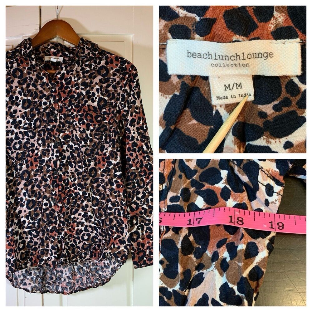 Beach Lunch Lounge Leopard Print Blouse Womens Medium Animal Cheetah Mob Wife